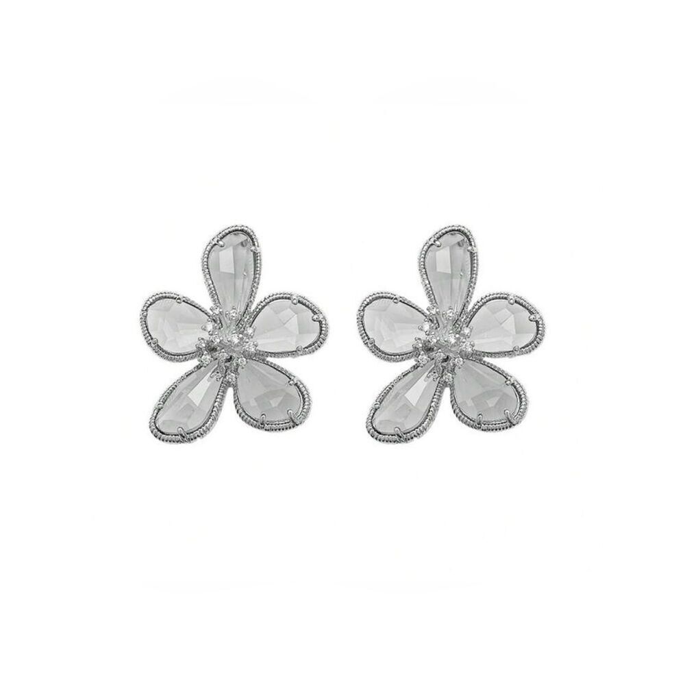 Clear silver flower stud earrings A182